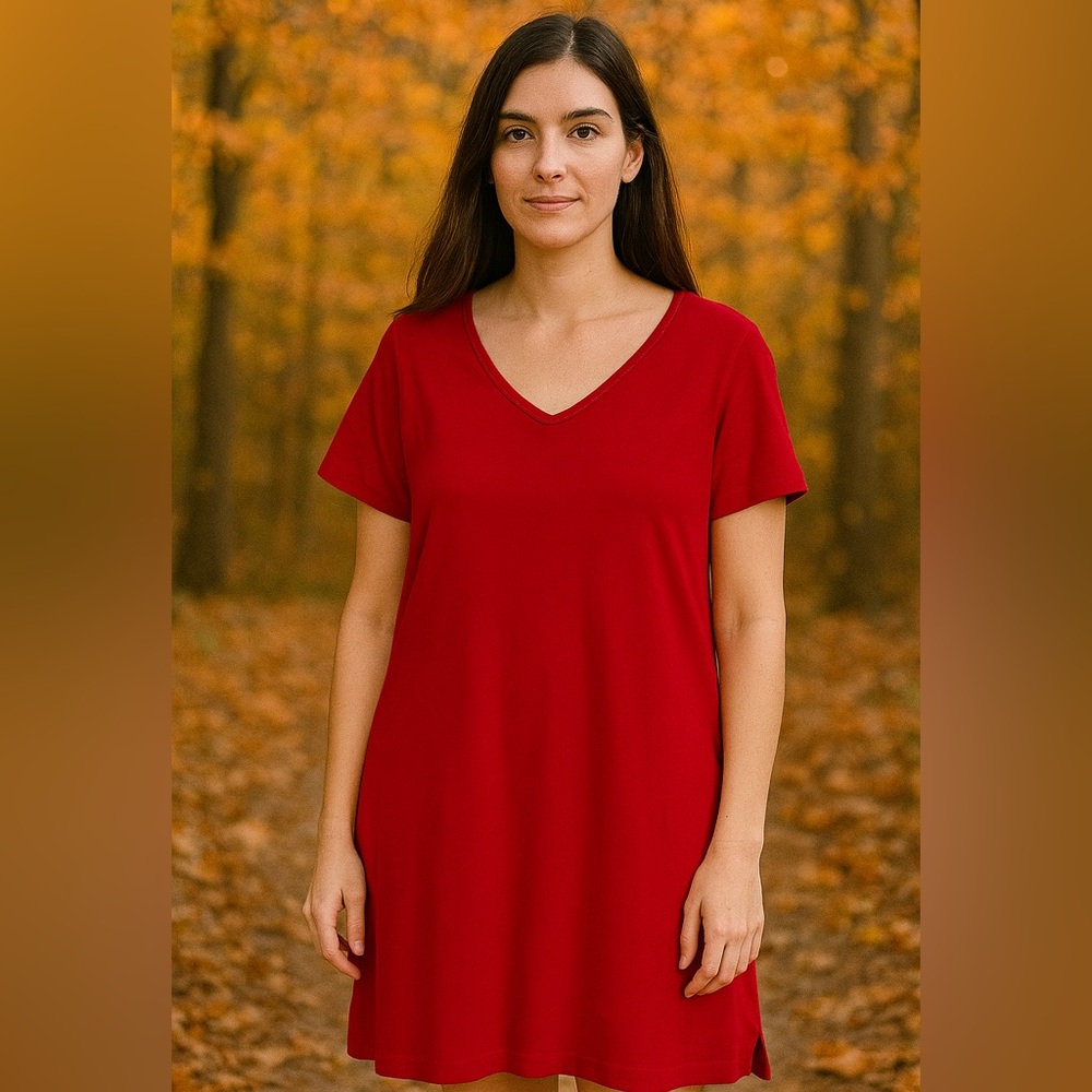 Faded Glory Tee Shirt Dress Red XL 100% Cotton EUC Casual Short Sleeve